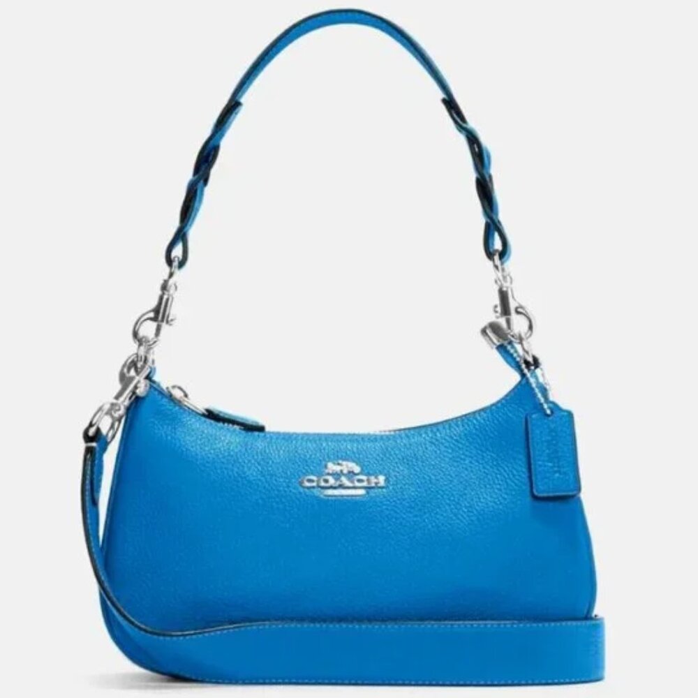 Coach Teri Shoulder Bag Purse Sig Canvas CJ590 Racer Blue Khaki Crossbody 💙💙